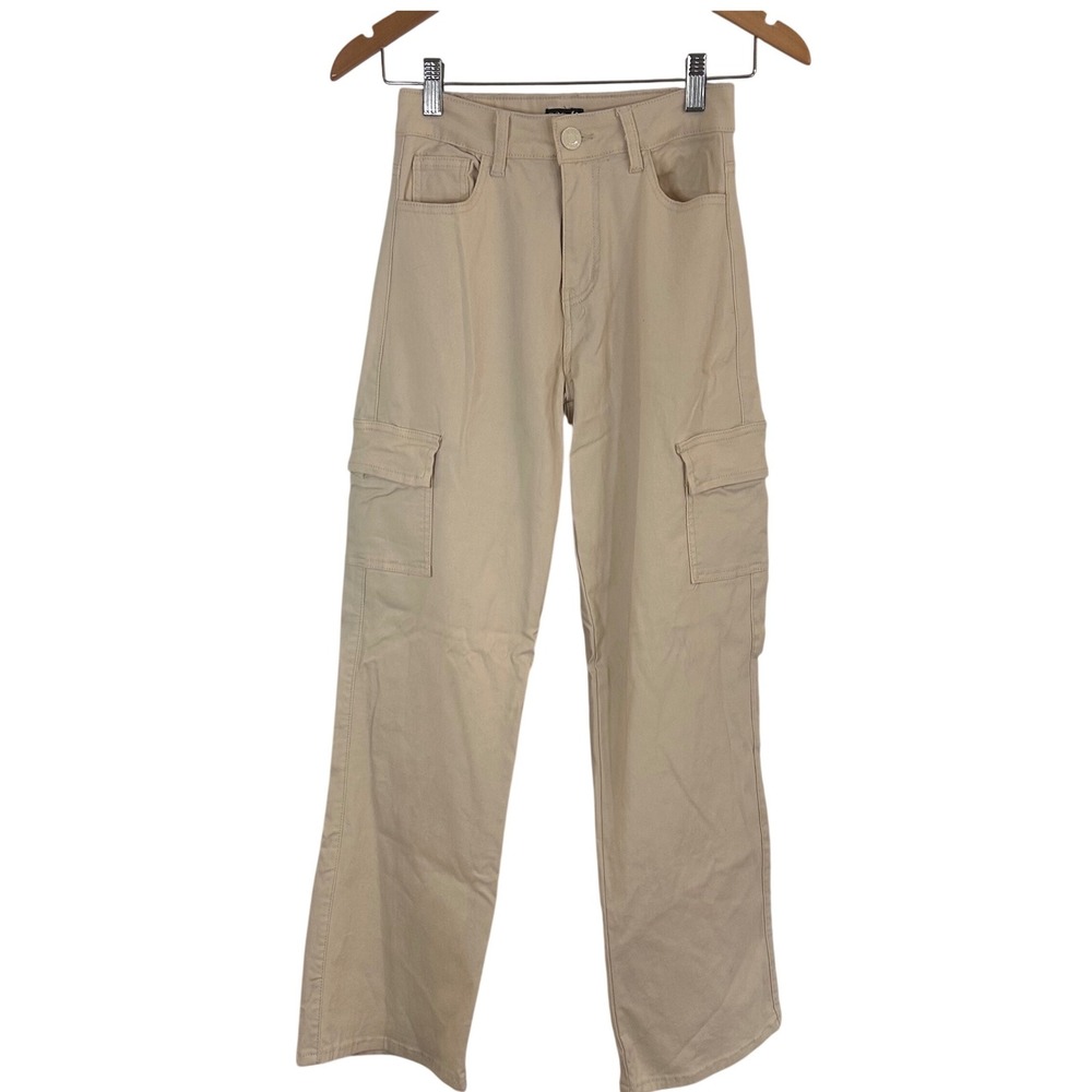 926 Jeans Women Tan Khaki High Rise Straight Leg Cargo Pants Size 1 Gorpcore Y2K